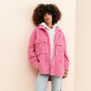 English Factory Oversized Rose-Pink Sherpa Button-Up Jacket